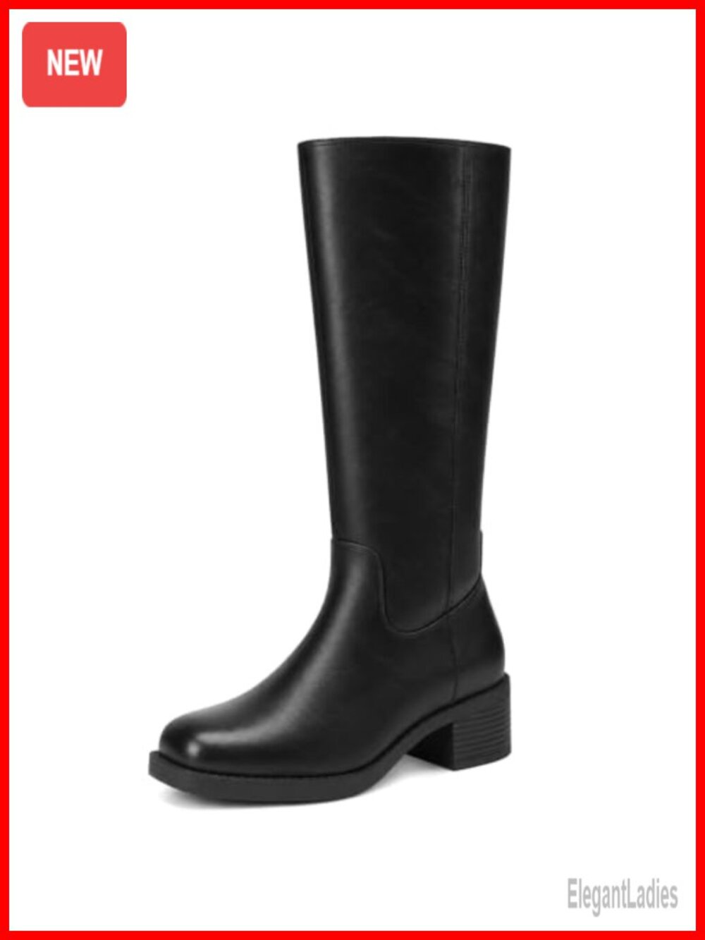 Wide Calf Knee High Boots Square Toe Low Block Heel Faux Leather Zip Tall Fall